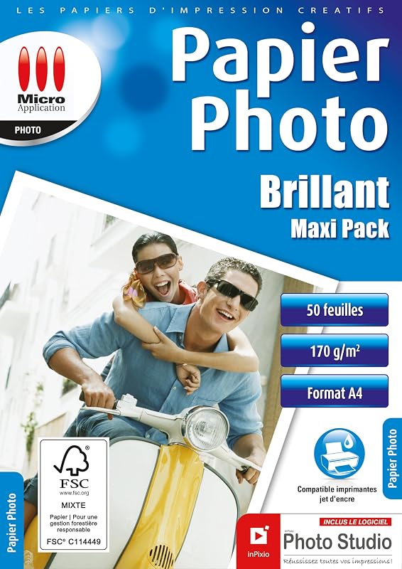 Micro Application - Glossy Photo Paper - Maxi Pack of 50 Sheets A4 Glossy Photo Paper, 170 g/m², Quick Dry, Pr