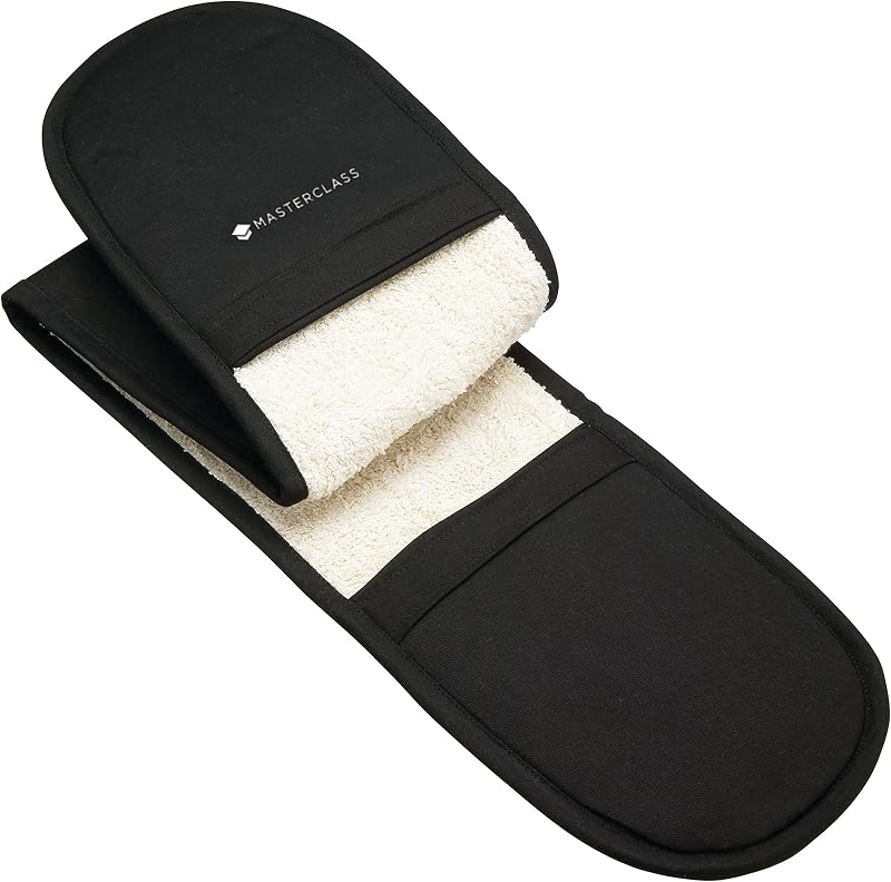KitchenCraft MasterClass Deluxe Double Oven Glove, Cotton, Black