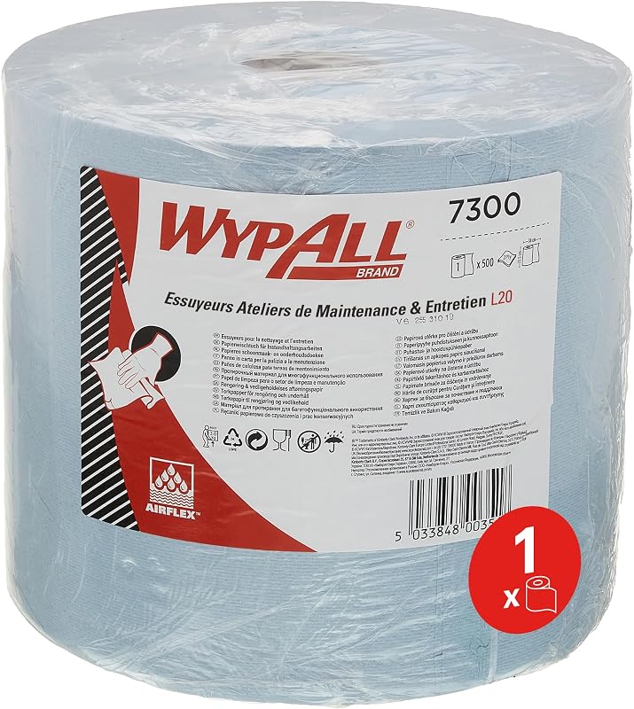 Essuyeurs 7300 WypAll Ateliers de Maintenance et Entretien L20, Maxi Bobine, 2 épaisseurs, Bleus (1 Rouleau de