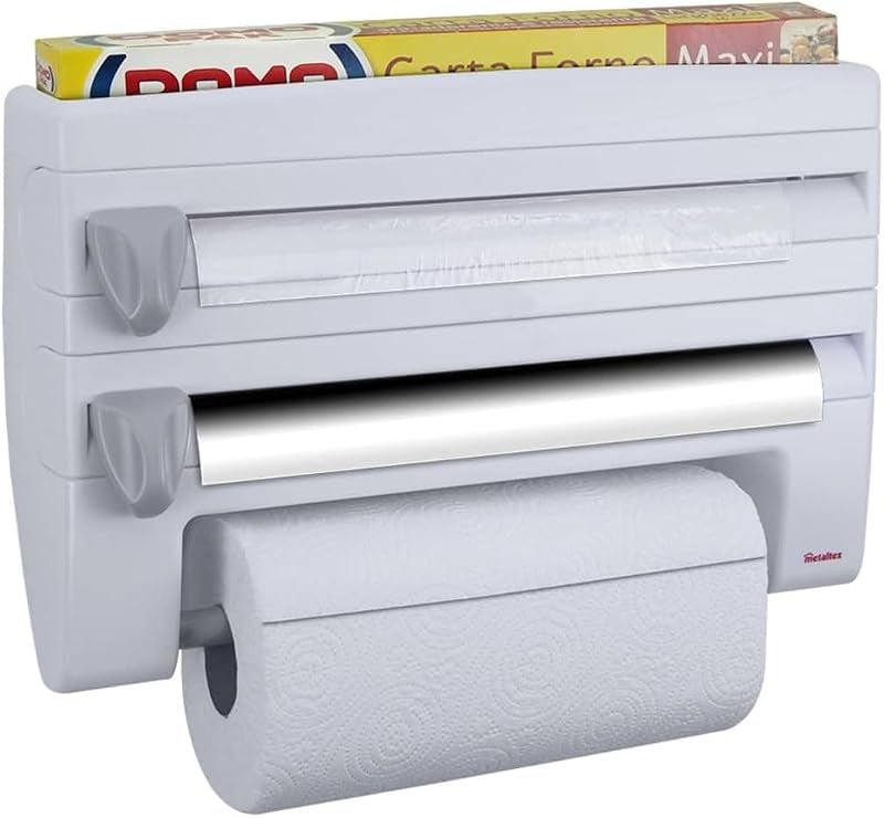Metaltex 254410 4-in-1 Roll-n-Roll Paper Towel Dispenser, White, 39 x 10 x 25 cm.