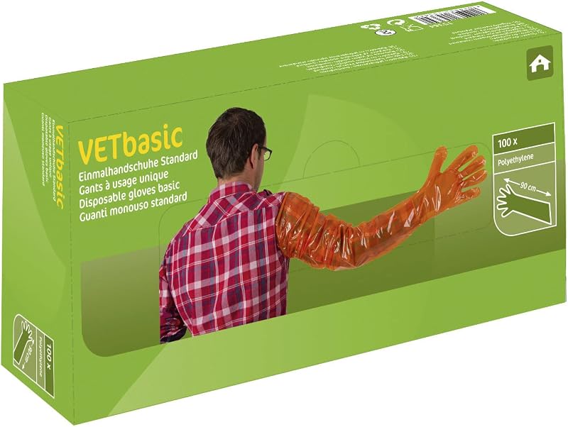 Kerbl Vetbasic 15364 Disposable Gloves Length 90 cm Pack of 100 Orange