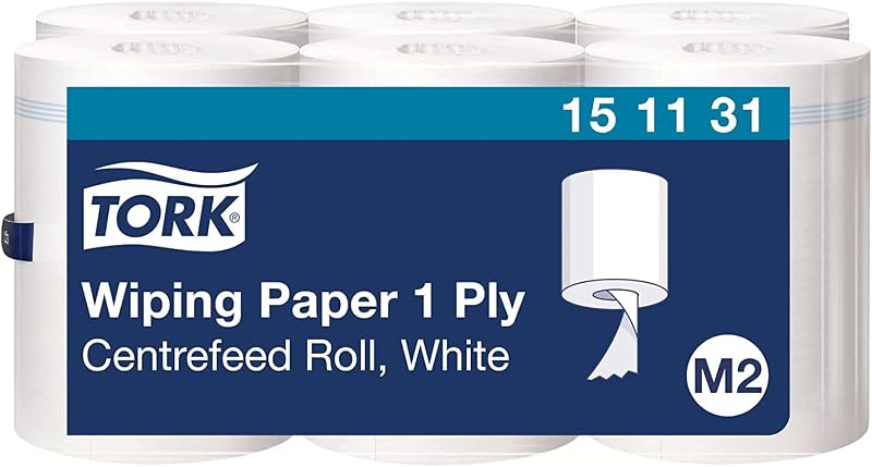 Tork M2 White Central Feed Wiping Paper, Absorbent, 6 Spools, 151131, 6 x 275 m x 21.5 | Absorbent, 6 spools