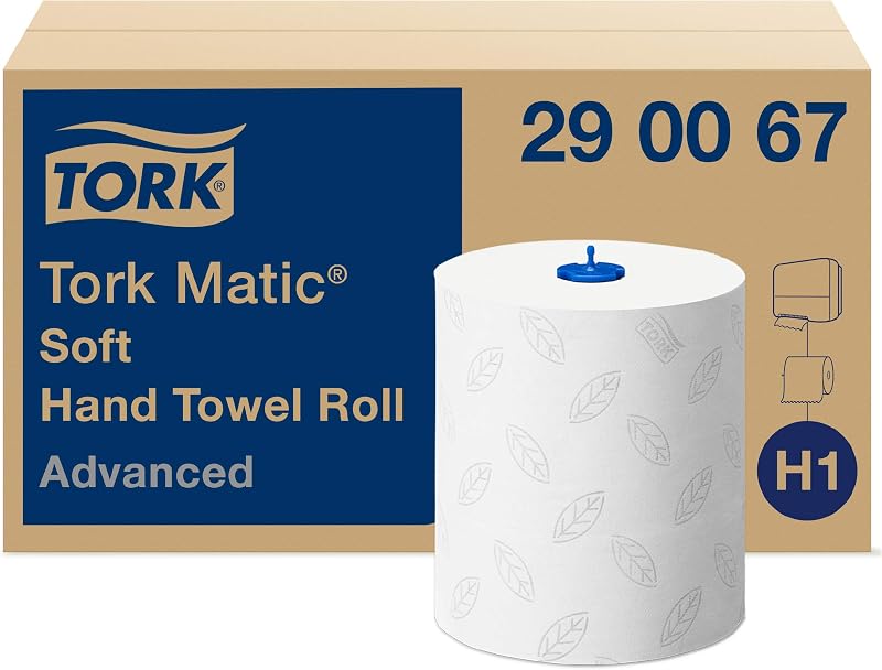 Tork Matic 290067 Soft Hand Towels White with Grey Leaves H1 | Advanced quality, absorbent, 6 rolls x 150 m