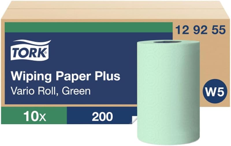 Tork W5 Green Wiping Paper Plus Absorbent Wiping Coil, 10 x 200 Sheets, 129255 | Bobine d'essuyage absorbante
