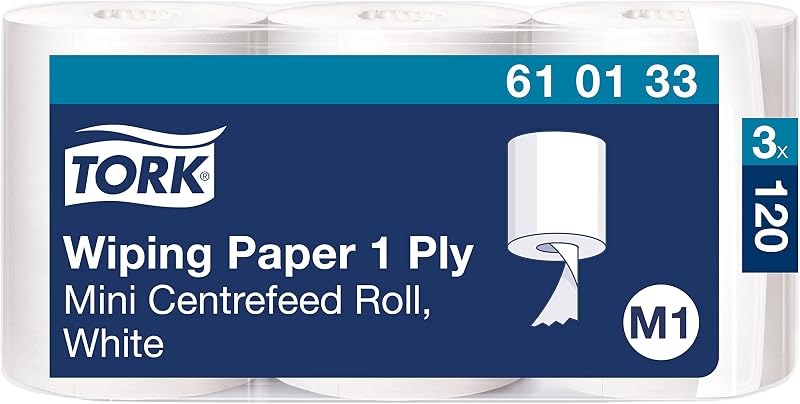Tork 610133 White Central Feed Paper Roll M1 Hand and Surface Wipe, 3 x 120 m | Hand and surface wipe, white