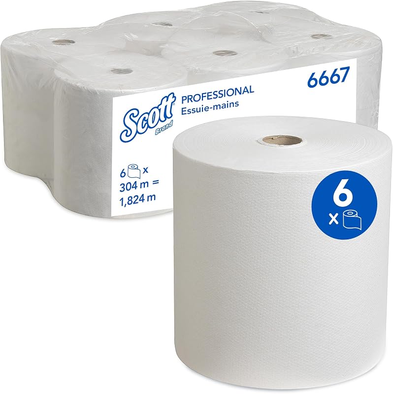 Scott 6667 Rolled Hand Towel, 1 Thick, White, Ultra Absorbent, Food Contact Certified, Ideal for High Traffic