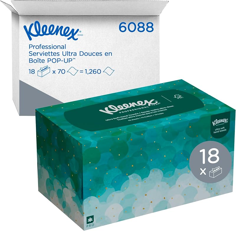 Kleenex Hand Towel 6088, Paper Towel, 18x70 Sheets | Kleenex Pop-Up Hand Towel, 2 Ply, White, Compatible with 
