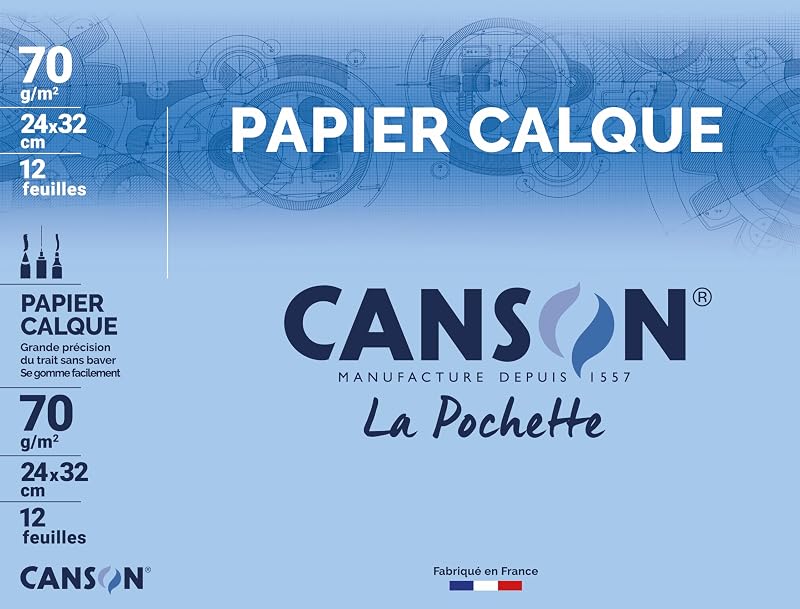 CANSON - Pack of 12 sheets of tracing paper 24 x 32 cm - 70 g/m²