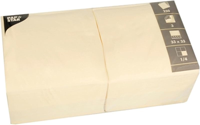Papstar 12478 3-Ply 1/4 Napkins 33 x 33 cm Cream Pack of 250