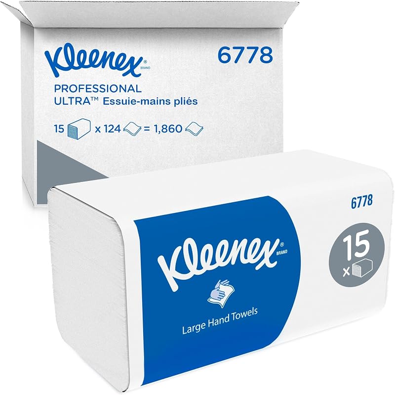 Kleenex Hand Towel 6778, Paper Towel, 15x124 Sheets | Kleenex Hand Towel, 2 Ply, White, Compatible with Aquari