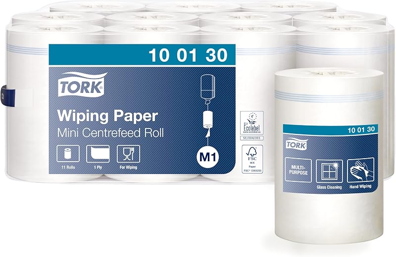 Tork 100130 Advanced Wiping Paper, 11 x 120 m | White, 1 Ply, Pack of 11 Rolls