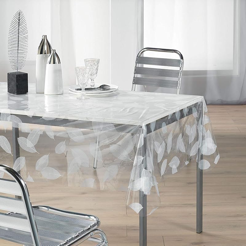 Décor Ligne Crystal 1710329 Tablecloth with Leaf Print 140 x 240 cm White