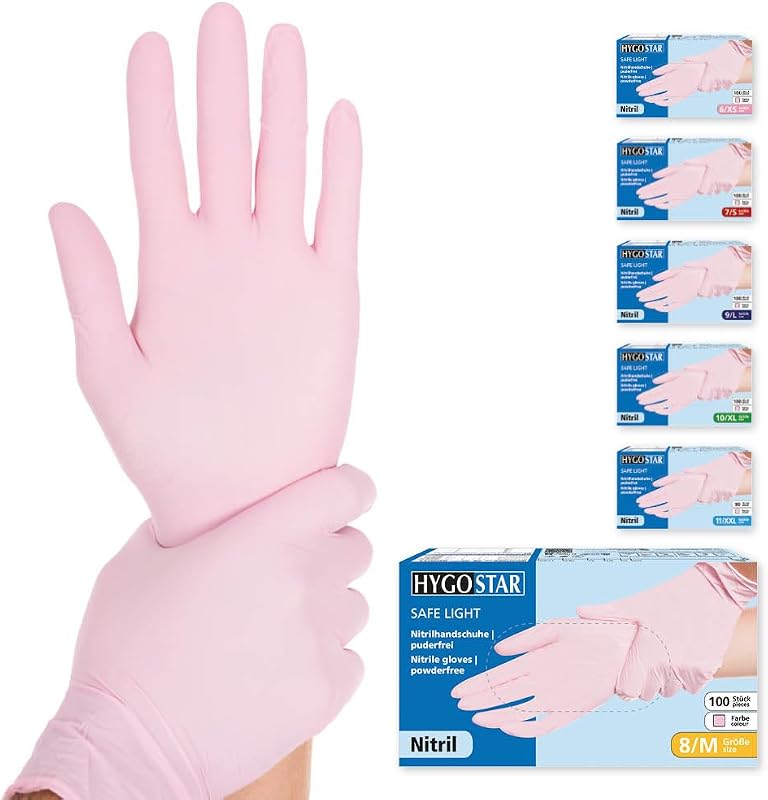 Franz mensch 27055 Nitrile Gloves Safe Light Hygo Standard, M, Pink