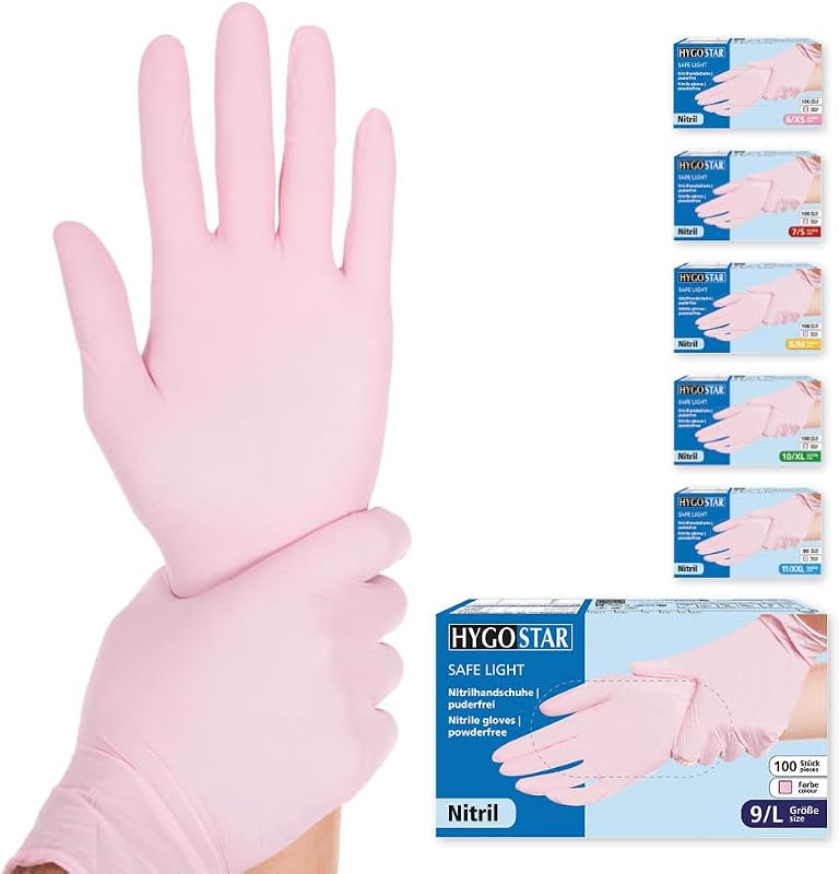 Franz mensch 27015 Nitrile Gloves Safe Light Hygo Standard, L, Pink