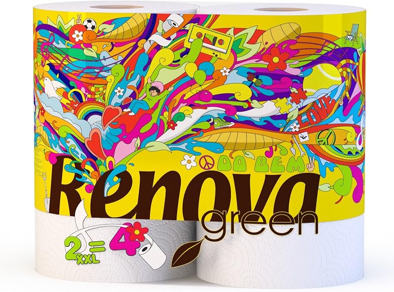 Renova 2 Rolls of 100% Recycled Fibre Kitchen Paper Towels