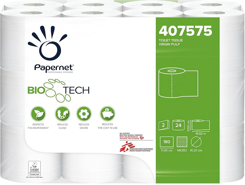 BioTech Classic Toilet Paper 2 Sheets 19.8 m 180 Tears, Pack of 24RT Papernet