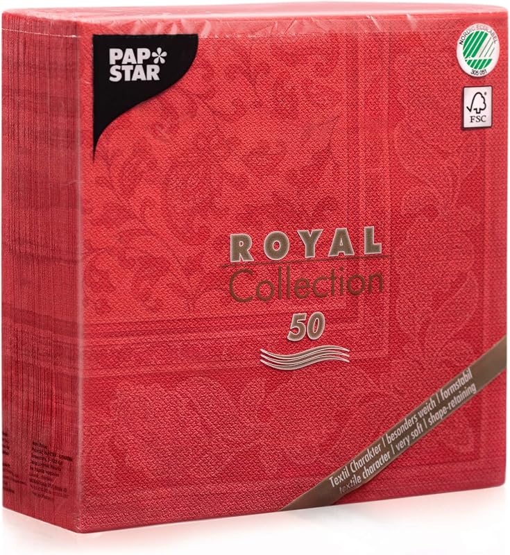 Papstar Royal Collection 11667 Napkins with Decorations 40 x 40 cm Pack of 50 Red