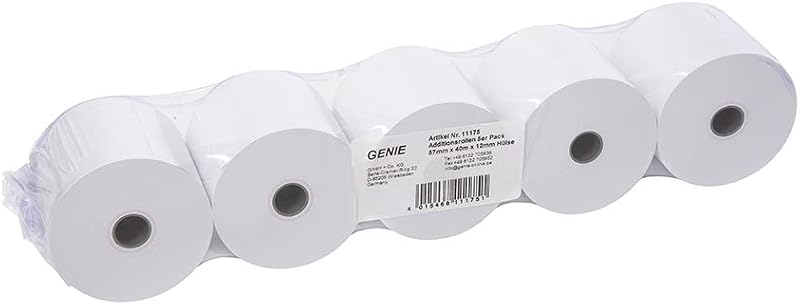 Genie Refill Rolls for Printing Calculators and Cash Register 100% Wood Free 57x12mm White