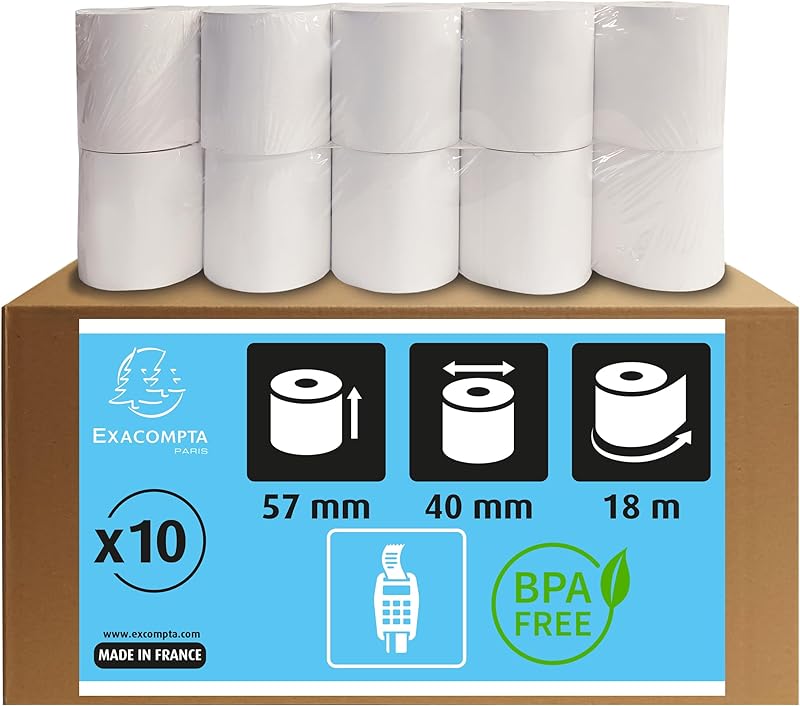 Exacompta - Ref 40339E - Pack of 10 reels for credit card receipts - width 57 mm x diameter 40 mm - 1 thermal 