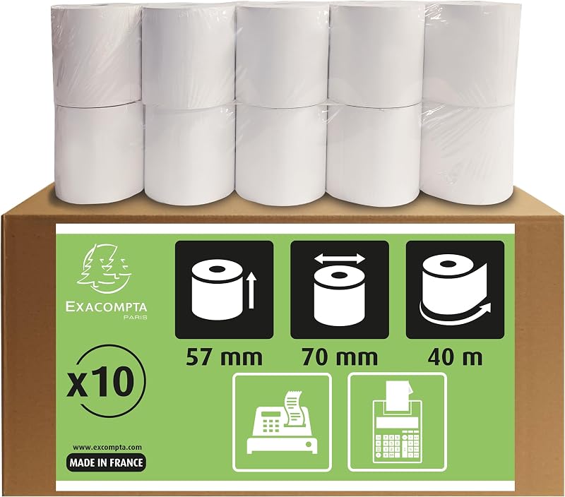 Exacompta - Ref 5770120V - Lot of 10 spools for calculating machines and boxes - width 57 mm x diameter 70 mm