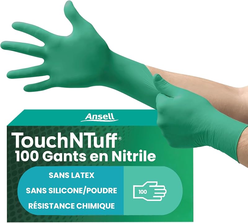Ansell TouchNTuff 92-600, Disposable Heavy Duty Gloves, Food Contact Nitrile Gloves, Chemical and Mechanical P