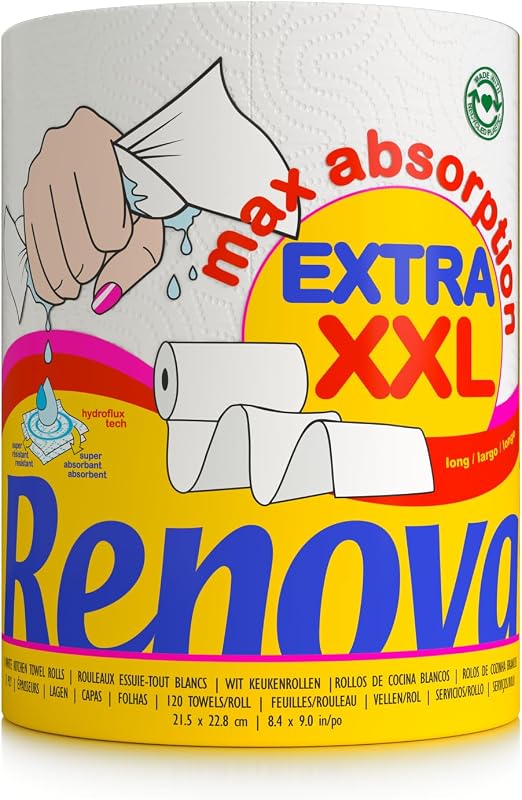 Renova Extra XXL Kitchen Towel|1 Roll| 1 XXL Roll = 3 Standard Rolls|2 Ply White