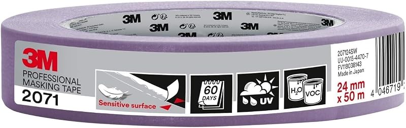 3M Professional Masking Tape for Delicate Surfaces - 1 Roll 24mm x 50m - UV and Water Resistant Masking Tape f