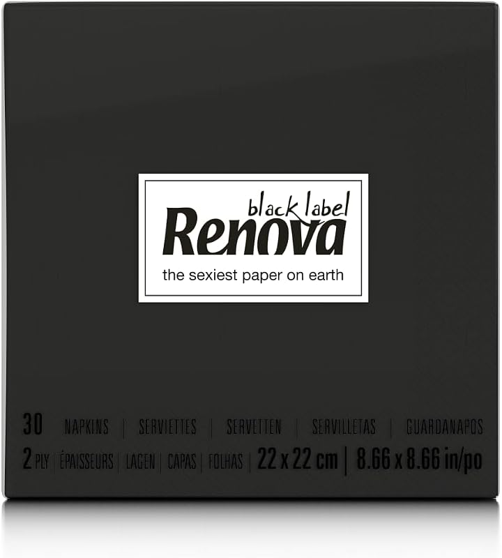 Renova - Pack of 30 Cocktail Napkins, Black