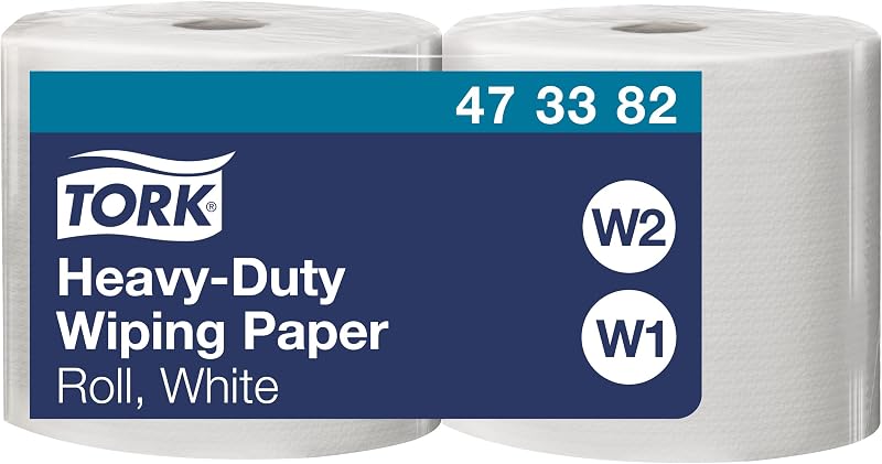 Tork 473382 Premium Heavy Duty Wiping Paper | White, One Ply, 117, 3m x 10.2", Pack of 2, Compatible with W1 a