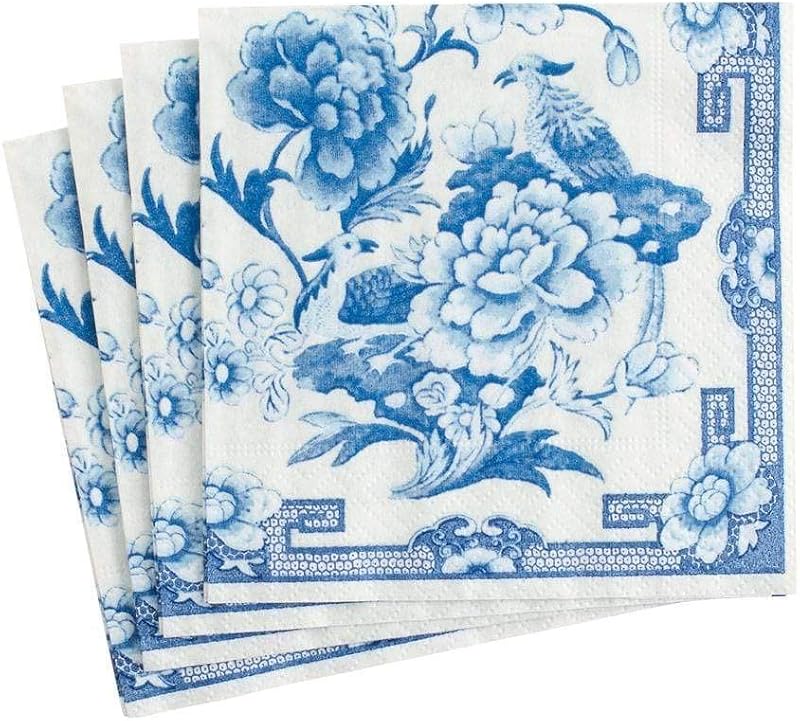 Entertaining with Caspari Cocktail Napkin, Blue and White, 20-Pack