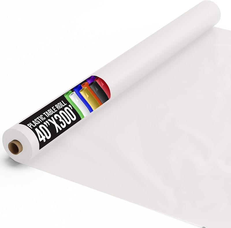 Party Solids Exquisite Premium Plastic Tablecloth Roll for Banquet 40" x 300ft (White)