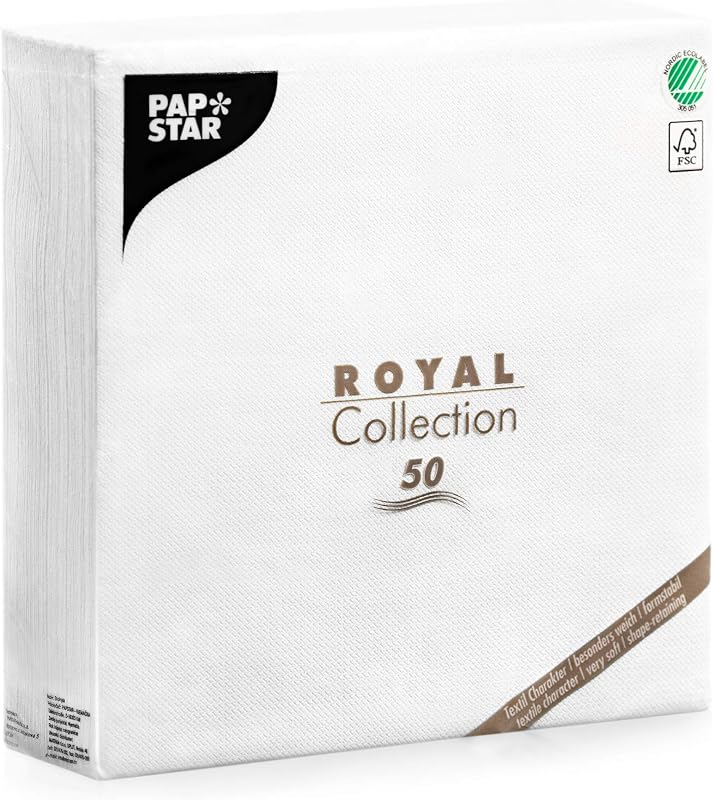 Papstar Royal Collection 50 Napkins 1/4 Fold 48 cm x 48 cm White 11577