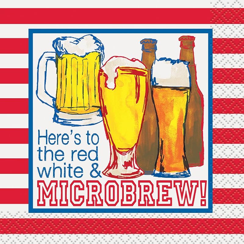 Serviettes à cocktail patriotiques rouges, blanches et microbrew, 16 carats