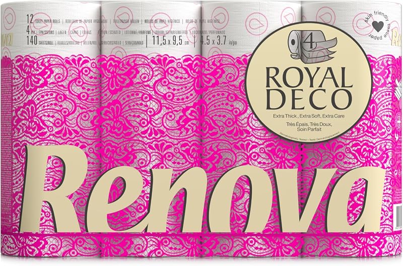 Renova Deco|12 Rolls|Decorated|Comfort|4 Ply White
