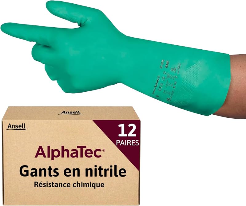 Ansell AlphaTec 37-675, Chemical Resistant Nitrile Gloves, Waterproof Work Gloves, Latex Free Protective Glove