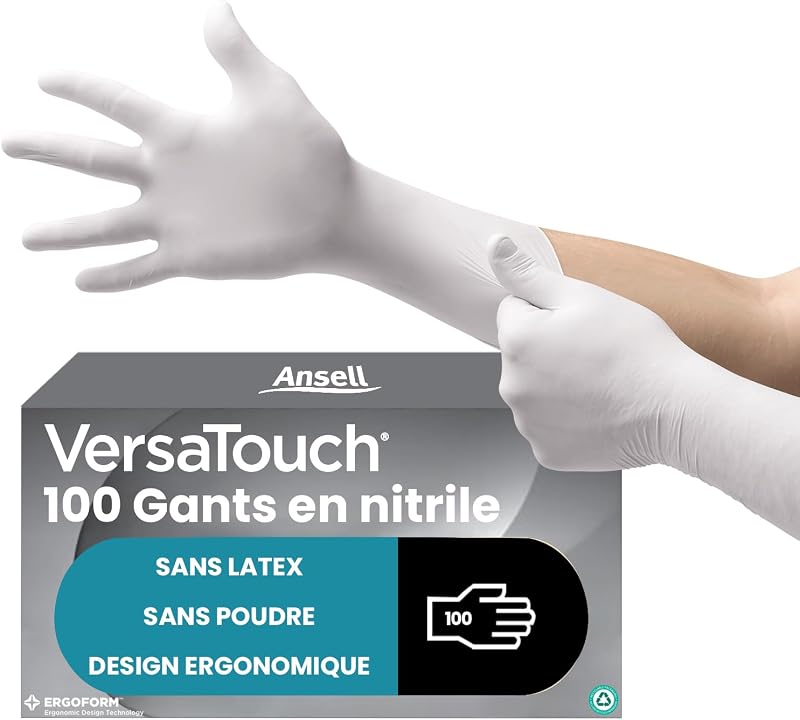 Ansell VersaTouch 92-205 Disposable Nitrile Gloves, Powder-Free, Multi-Purpose Protection, Food, Chemical and