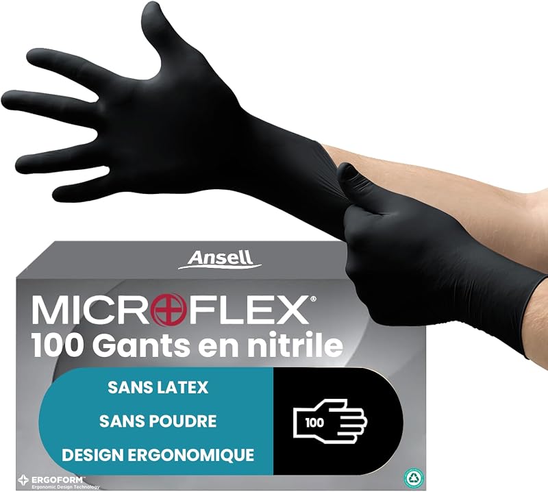 Ansell MicroFlex 93-852 Disposable Nitrile Gloves, Powder-Free, Multi-Purpose Protection, Food, Chemical and M