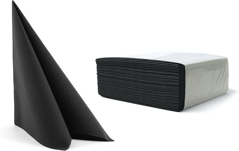 Alvotex Chic Airlaid Premium Disposable Napkins, Fabric Look, Pack of 50, 40 x 40 cm, Black