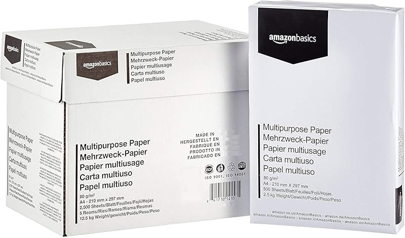 Amazon Basics Multi-purpose paper A4 80 g, box of 5 reams of 500 sheets