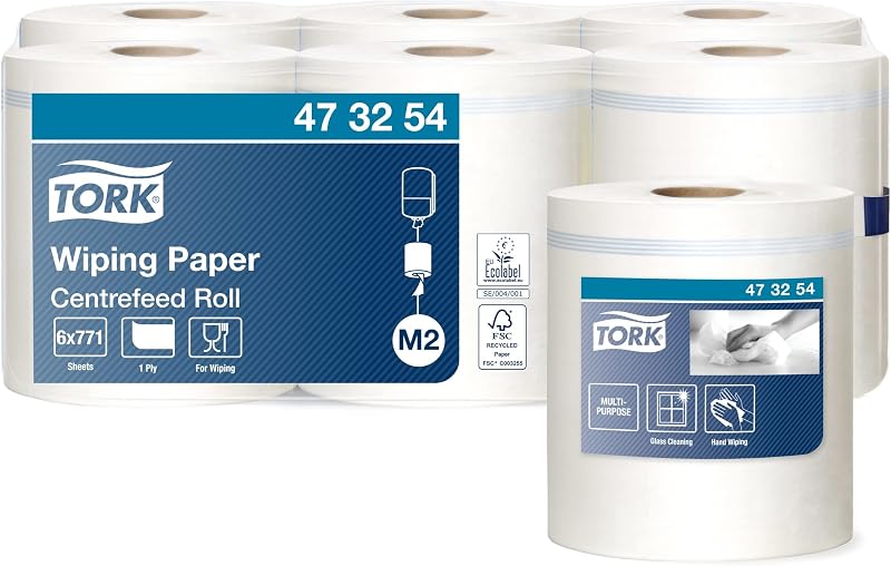 Tork 473254 Universal Wiping Paper, White, 1 Ply, Pack of 6 Rolls, 6 x 270 m, 35 x 19.8 cm | White, 1 Ply, Pac