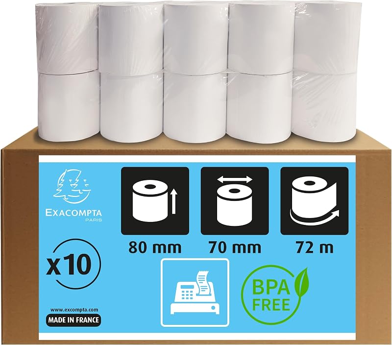 Exacompta - Ref 43706SE - Pack of 10 rolls for receipts - width 80 mm x diameter 70 mm - mandrel 12 mm - 1 the