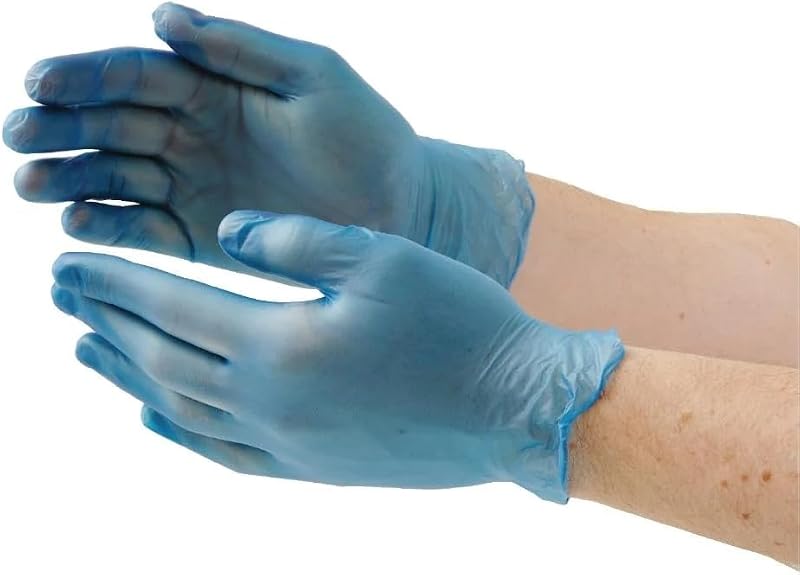 Hygiplas Blue Vinyl Powder Free Food Prep Gloves, Large, (Pack of 100), Blue, Large, Latex Free Gloves, CF403