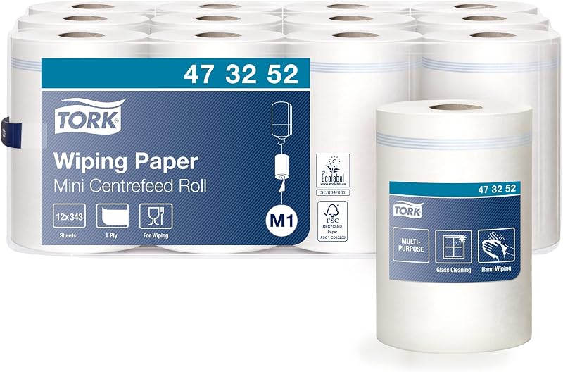 Tork M1 White Central Feed Wiping Paper, Hand and Surface Wipe, 12 x 343 Sheets, 473252 | Hand and Surface Wip