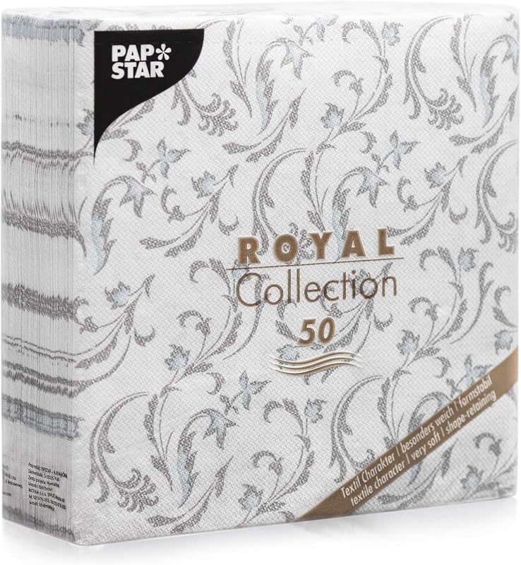 PAPSTAR Royal Collection 50 Napkins 1/4 Fold 40 cm x 40 cm Damascato Grey # 85005