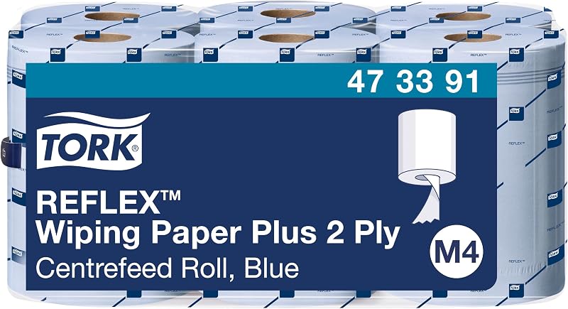 Tork Reflex Advanced 473391 Multi-Purpose Wiping Paper | Blue, 2 ply, 150, 8m x 19.4cm, 6 spools, compatible w