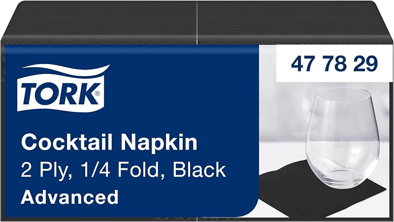 Tork Advanced 477829 Cocktail Napkins Folded 24 cm Black (Pack of 200) | 1/4 plier, 2 pli, 200 serviettes, 11.