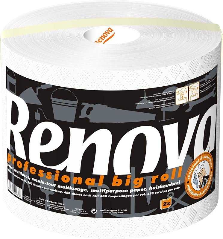Renova Professional Big Roll Multi-Purpose Paper Spool, Heavy Duty and 100% Recycled, 2 Ply, 1 Roll
