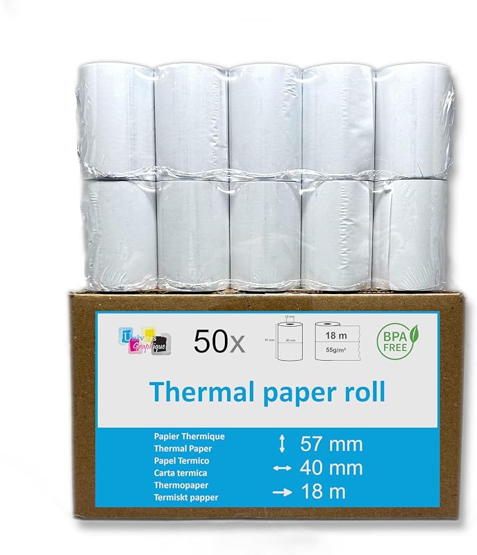 Pack of 50 Thermal Credit Card Rolls 57 x 40 x 12 m - Thermal Paper for CB 57 x 40 x 12 mm - Card Machine Roll