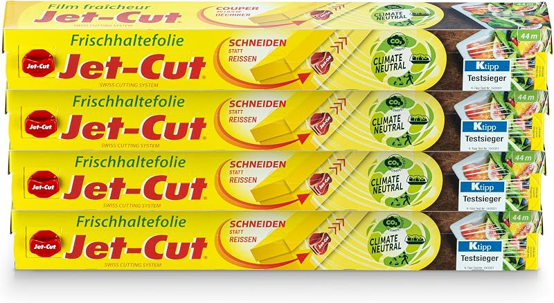 Jet-Cut Cling Film to Cut Consumer Size 30 cm x 44 m, Clear, Storage Packaging 4 Pieces Per Pack