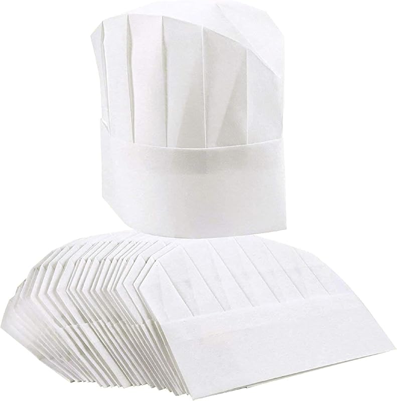 Juvale 24 Pack White Paper Chef's Hats Disposable Kitchen Headwear Adjustable 50-56cm